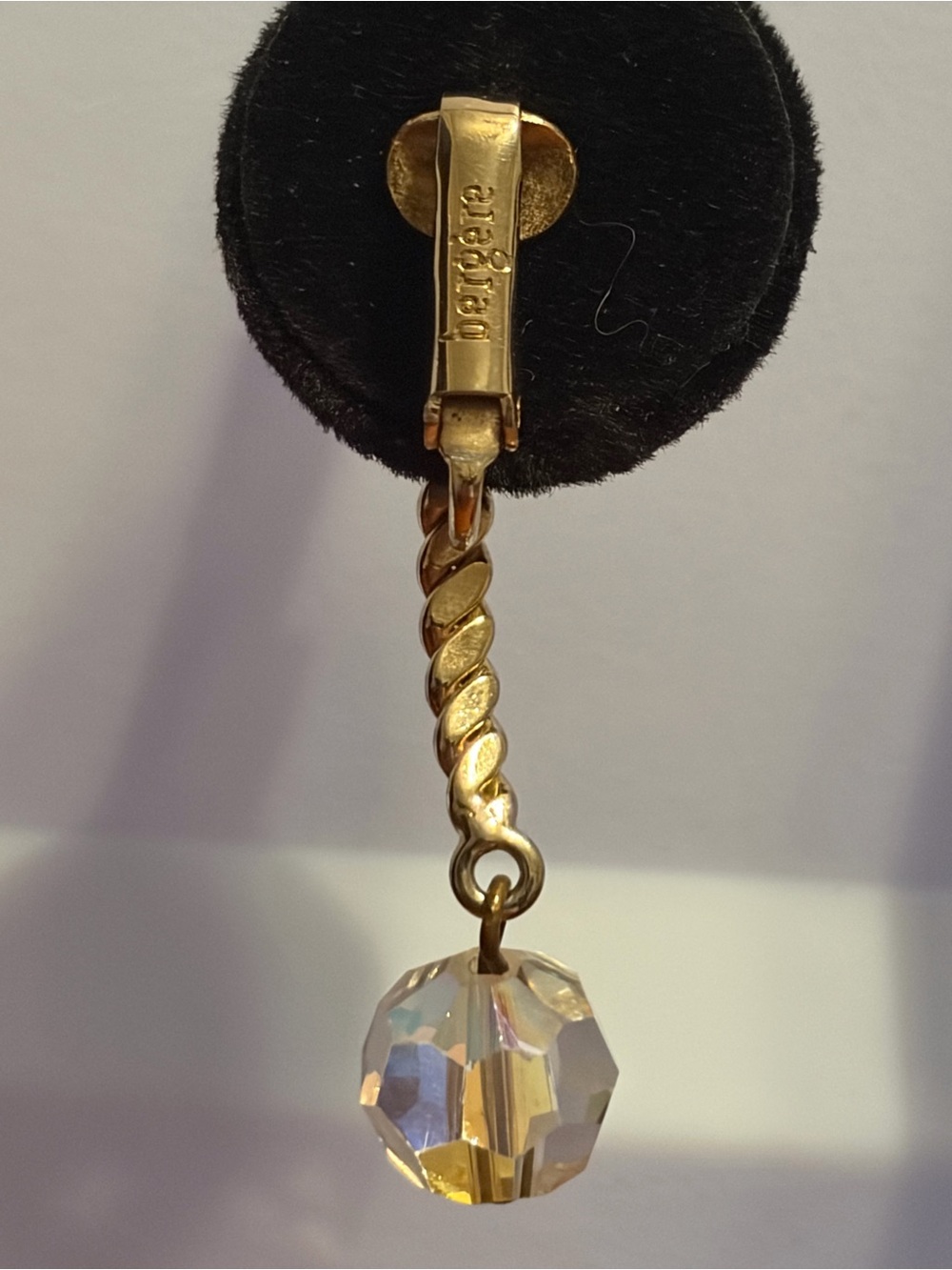 Vintage Bergere Gold Tone & Crystal Drop Clip-On Earrings